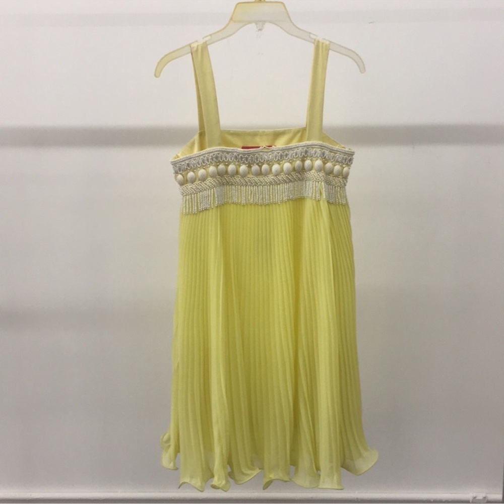 Manoush Yellow Pleated Dress with Beaded neckline